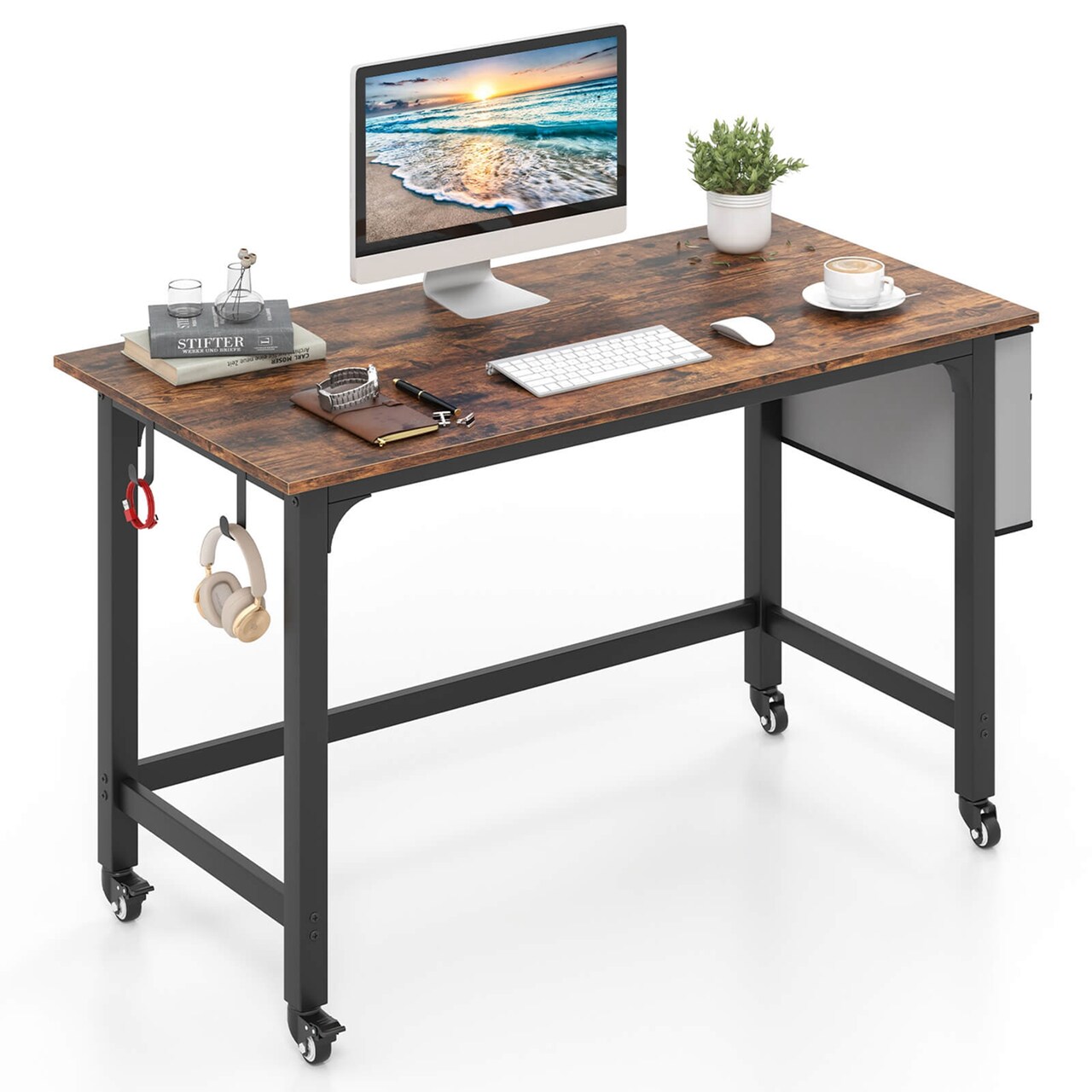 Costway 1/2/4 PCS Rolling Computer Desk Metal Frame PC Laptop Table Wood Top Study Workstation